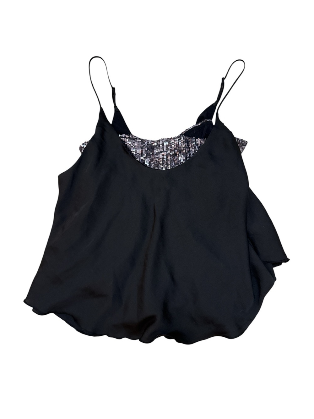 Free People Turn It On Cami Black Sequin Layered Tank Top Size M OB1064843